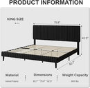 King Size Bed Frame, Velvet Upholstered Platform Bed with Vertical Channel Tufted Headboard and Footboard, No Box Spring Required, Easy Assembly, Black by CozyNest Decor