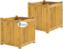 IDZO Set of 2 Acacia Wood Flower Planters for Outdoor Plants, Ergonomic Handles, Drainage Holes, Various Sizes, Ideal for Home Décor, Golden Teak by GreenHaven Gardens