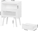 Lerliuo Rattan Nightstands Set of 2, Side Table with Drawer Open Shelf, Cane Accent Bedside End Table with Solid Wood Legs, Mid Century Modern Night Stand for Bedroom, Dorm and Small Spaces (White) by CozyNest Decor