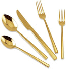 Stainless Steel Flatware Set Hand Forged 18/10 Silverware Set Cutlery Set Gold Cuboid Handle Mirror Finished 20 Pieces Service for 4 by CozyNest Decor