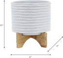 8" Ceramic Planter Stand, White with Wooden Base, Indoor/Outdoor Planter with Stand for Your Succulents and Small Plants, White Planter by GreenHaven Gardens