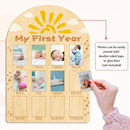 ORIGACH My First Year Baby Growth Photo Display Wood Board - 12 Months Newborn Milestones Photo Board - Neutral Baby Keepsake Frame 1st Birthday Party Nursery Decor New Mom Gift - Sun & Cloud by TinyTreasures Baby Boutique