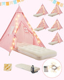 6 Pack Teepee Tent for Kids with Inflatable Airbed, Light, Toddler Tent Children Room Tents, Slumber Party Sleepover Tents, Indoor Outdoor Kids Playtent Playhouse for Girls & Boys by TinyTreasures Baby Boutique