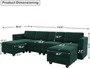 Belffin Modular Sectional Sofa Oversized U Shaped Sectional Couch with Reversible Chaise Velvet Modular U Shape Sofa with Storage Seat Green by CozyNest Decor