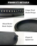 12 Inches Rustic Wooden Decorative Tray, Small Round Beaded Wood Tray for Kitchen Dinning Table Centerpiece Decor Entryway Living Room Home Decor, Black by CozyNest Decor