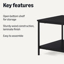 Amazon Basics Rectangular Coffee Table with Bottom Shelf, Living Room Centre Table, Wooden Black, 19.9" D x 31.5" W x 16.5" H by CozyNest Decor