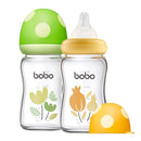 YOHKOH Natural Glass Baby Bottle with Natural Response Nipple, Newborn Anti-Colic Baby Bottles, Wide Neck Mushroom Cap Baby Bottle, Clear (Multicolour1, (5.4oz (Pack of 2)) by TinyTreasures Baby Boutique