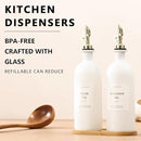 HOMCDALY Olive Oil Dispenser for Kitchen, 16oz Glass Oil Bottles with Bamboo Tray, Gold Oil&Vinegar Cruet Set, Kitchen Dispenser Bottles with Pourer | Set of 2 (16oz – Gold) by CozyNest Decor