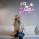 Just Breathe Neon Sign Dimmable Breathe Neon Signs Light Up Sign for Wall Decor LED Letters Neon Light by USB for Bedroom Yoga Studio Gym Reading Room(12.6 * 16.5In) by CozyNest Decor