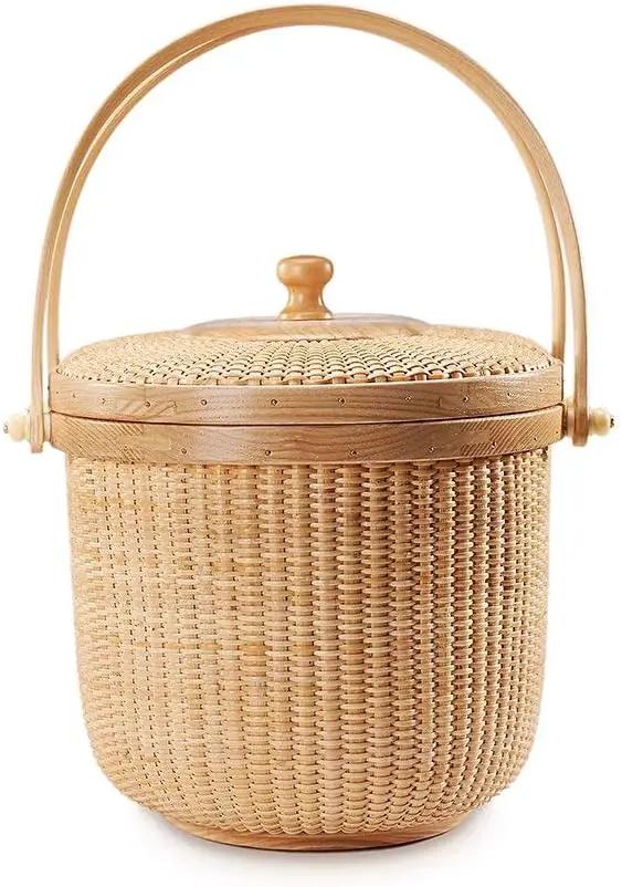 Nantucket style basket Picnic Basket rattan Handmade Products woven Sewing storage basket Two swing handles Tote Bag For Women, photo 2 of 10
