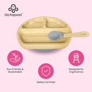Abiie Octopod Bamboo Dish - Kids Plates for 4 months and up, 3-Compartment Baby Plates with Suction, Triangle Bamboo Baby Plate, Mess-Free Toddler Suction Plates, Baby Feeding Supplies, 8.3x1.9x7.7 in by TinyTreasures Baby Boutique