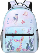 Girls Mermaid Backpack, Girl's Dreamy Underwater World School Bag with Jellyfish & Starfish Prints, Kawaii Lightweight Bookbag for Girls Boys Age 5-12, Ideal for School Travel Outdoor Hiking by TinyTreasures Baby Boutique