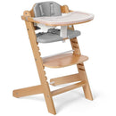 Cowiewie 3-in-1 Convertible Natural Wooden High Chair for Babies & Toddlers 3-Tier Remove & 2 Adjustable Wood Tray & 8 Levels Adjustable, 2 Waterproof Cozy Cushions Grey by TinyTreasures Baby Boutique