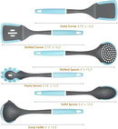 Kitchen Cooking Utensils Set, Non-Stick Spatula Set with Rotating Stand, 6 PCS Silicone Utensils Set for Cooking, 400°F Heat Resistant, Kitchen Gadgets with Nylon Handle & Stable Holder, Grey Blue by CozyNest Decor