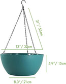 13 inch Large Hanging Planters Plant Pots for Outdoor Indoor Plants with Drainage Holes and Chain, 2 Pack Round Hanging Flower Pots for Garden Home Porch Decor, Blue Green by CozyNest Decor