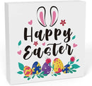 Rustic Farmhouse Bunny Easter Decorations Country Home Office Desk Decor Happy Easter Sign Cubicle Shelf Tabletop Tiered Tray Decor Gifts for Women 5 X 5 Inch by CozyNest Decor