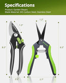Garden Shears Set: 8.5" Bypass Pruning Shears & 6.5" Straight Trimming Scissors, Ultra-Sharp Garden Scissors with Stainless Steel Blades, Safety Lock, Gardening Gifts for Women Men, 2 Pack by GreenHaven Gardens
