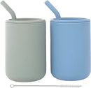 WeeSprout Silicone Baby Cups With Straws and Lids, 4 & 8 oz Options, Set of 2, Food Grade Toddler Training Container, Built In Straw Stoppers, Measurement Markings, Dishwasher Safe + Straw Cleaner by TinyTreasures Baby Boutique