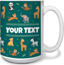 Personalized Mug for Kids - Zoo Animals - Custom Name/Text, Ceramic Hot Chocolate/Cocoa/Coffee Cup for Boys/Girls, Birthday/Christmas/Holiday Gift - 15 oz, White Handle by TinyTreasures Baby Boutique
