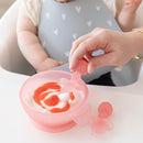 Bumkins Baby Utensils Set, Chewtensils Silicone Spoons for Dipping, Self-Feeding, Baby Led Weaning, Trainer Learning, First Stage Eating, Soft Practice Fork and Spoon, Babies 6 Months, Pink Jelly by TinyTreasures Baby Boutique