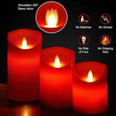 Flameless Battery Operated Flickering Candles:3PACK Red Real Wax Pillar Candle,Electric LED Candle with 10-Key Remote Control and 24 Hours Timer for Home Decoration Holiday Party by GreenHaven Gardens