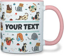 Personalized Mug for Kids - Cats - Custom Name/Text, Ceramic Hot Chocolate/Cocoa/Coffee Cup for Boys/Girls, Birthday/Christmas/Holiday Gift - 11 oz, Pink Handle by TinyTreasures Baby Boutique