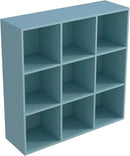 9-Cube Storage Shelf Bookcase - Wooden 3-Tier Floor Standing Open Bookshelf for Home and Office, Display Cabinet, Light Blue by CozyNest Decor