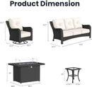 7 Pieces Outdoor Patio Furniture Sets with Rocking Swivel Chairs with 6-inch Thick Cushion and Fire Pit Table for Deck Lawn by GreenHaven Gardens