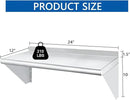 HARDURA Stainless Steel Shelf 12" x 24", 210lb Commercial Shelves Wall Mount Metal Shelving with Backsplash and Brackets for Kitchen, Restaurant, Laundry Room and Home by CozyNest Decor