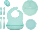 WeeSprout Baby Led Weaning Bundle, Silicone Suction Bowl, Spoons, Bib & Cup, Develops Self Feeding Skills, Dishwasher Safe (Mint) by TinyTreasures Baby Boutique
