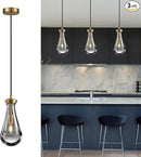 Raindrop Pendant Light Fixtures Set of 3, Brass Glass Pendant Lighting, Teardrops Modern Hanging Light for Entryway Foyer Kitchen Island Dining Living Room Hallway by CozyNest Decor