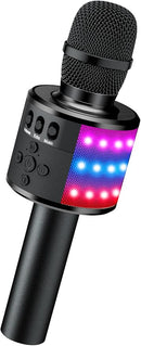 BONAOK Karaoke Microphone for Kids & Adults - Bluetooth Microphones Singing Mic with Disco Lights, Echo Effect, Built-in Speaker Portable Karaoke Player for Party Travel Gifts Q78(Black) by TinyTreasures Baby Boutique