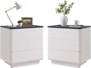 JXQTLINGMU 22" Modern Nightstand Set of 2 with Charging Station, Large Push-to-Open End Table, Wood Bedside Table, Curved Profile, Handleless 3 Drawer Night Stand for Bedroom, Living Room, Off White by CozyNest Decor