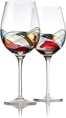Bezrat Wine Glasses Hand Painted - Set of 2 - Women Wine Gift - Wine Lover Glass - Beautiful Glassware Gifts Ideas for Women Inspired by 'Duomo di Milano' Mothers Day - 12 oz (Red) by CozyNest Decor