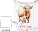 Personalized Baby Crib Bedding Set for Baby Girls, Pink Highland Cow Pattern Custom Name Baby Crib Sets 5-Pcs, Toddler Double Layer Blanket Fitted Sheets Changing Pad Cover Rug Wall Art Set by TinyTreasures Baby Boutique
