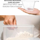 WHITE FEATHER SUPPLIES 4 Pc Flour Sugar Storage Container, Large Food Storage Containers with Lids Airtight for Kitchen, BPA Free Plastic Cereal Containers Storage [2 X 6.5 + 2 X 5.2] 4 Measuring Cup by CozyNest Decor