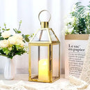JHY Design Gold Decorative Lanterns 16" H Stainless Steel Candle Lanterns with Tempered Glass for Indoor Outdoor Events Parities and Weddings by CozyNest Decor