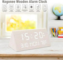 Kogonee Wooden Digital Alarm Clock, 0-100% Dimmer, 2 Alarm Settings, Weekday/Everyday Mode, 9 Mins Snooze, 12/24H, Temperature and Date Display for Office, Travel, Bedroom Alarm Clock (White) by CozyNest Decor