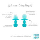 Bumkins Baby Utensils Set, Chewtensils Silicone Spoons for Dipping, Self-Feeding, Baby Led Weaning, Trainer Learning, First Stage Eating, Soft Practice Fork and Spoon, Babies 6 Months, Blue Jelly by TinyTreasures Baby Boutique