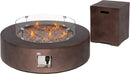 COSIEST 2-Piece Outdoor Propane Firepit Table Set w Tank Table, 42 inch Dark Fire Table CSA Certified, 50,000 BTU w Bronze Round Base,Wind Guard and 16 inches Tank Side Table 20lb for Garden,Pool by GreenHaven Gardens