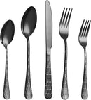 20 Pcs Black Silverware Set for 4 with Water Cube Handle design, Food Grade Stainless Steel Flatware Set, Eating Utensils Sets Include Fork/Knife/Spoon, Reusable Cutlery Set, Dishwasher Safe by CozyNest Decor
