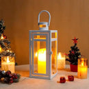 TRIROCKS Stainless Steel Decorative Lantern 12'' High Metal Candle Holder with Clear Glass Panels Perfect for Home Decor Living Room Parties Events Tabletop Indoor Outdoor (White) by CozyNest Decor