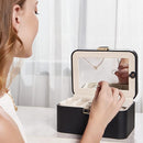 KAMIER Jewelry Holder Organizer, 2 Layers PU Leather Jewelry Box, Large Capacity, Double Lock and Large Mirror, Hidden Necklace Hooks, Removable Dividers, Gift Box Packaging, Black by TinyTreasures Baby Boutique
