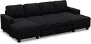 Belffin Modular Sectional Sleeper Sofa with Pull Out Couch Bed Corduroy Double Chaise with Storage Black Couch by CozyNest Decor