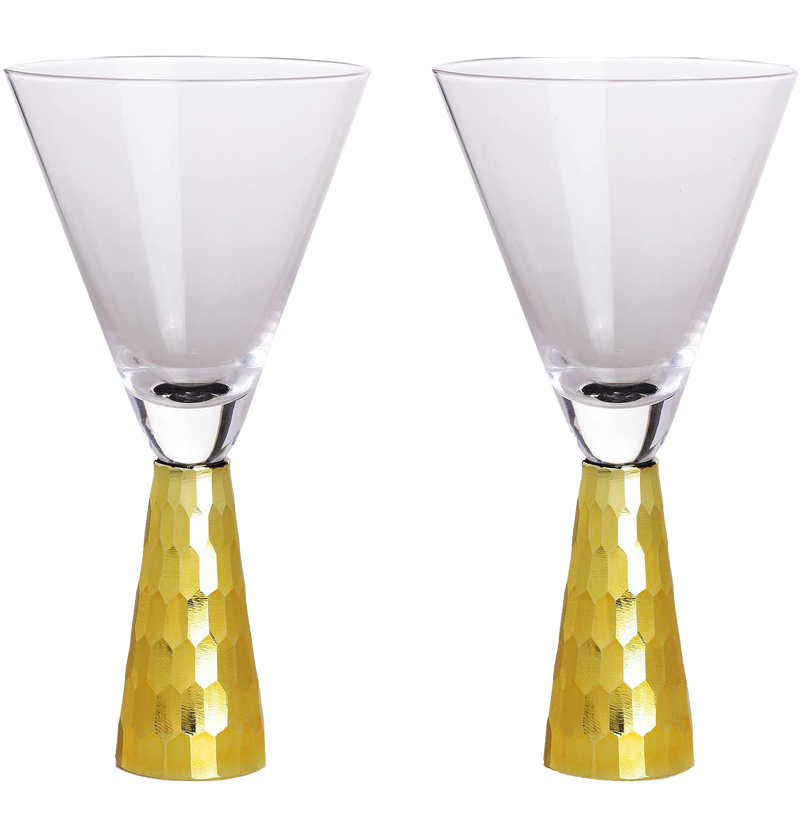 Set of 2 Elegant Gold Funnel Shaped Cocktail/Martini Glasses - 8oz