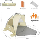 Oileus X-Large 4 Person Beach Tent Sun Shelter - Portable Sun Shade Instant Tent for Beach with Carrying Bag, Stakes, 6 Sand Pockets, Anti UV for Fishing Hiking Camping, Waterproof Windproof, Khaki by TinyTreasures Baby Boutique