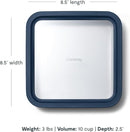 Caraway Glass Food Storage, 10 Cup Glass Container,Ceramic Coated Food Container,Easy to Store, Non Toxic, Non Stick Lunch Box Container with Glass Lids. Dishwasher, Oven,Square Shape,Navy by TinyTreasures Baby Boutique