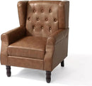 UIXE Faux Leather Accent Chairs Set of 2, High Back Upholstered Armchair for Living Room, Wingback Tufted Arm Chair Comfy Single Sofa Bedroom Reading Seat with Solid Wood Legs - Brown by CozyNest Decor