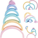 Wooden Rainbow Small Stacker, 6 Piece Rainbow Stacking Toy for Baby/Toddlers/Kids, Montessori Education Pastel Rainbow Decor, Kindergarten Teaching Aid by TinyTreasures Baby Boutique