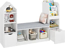 Vabches Kids Bookcase and Bookshelf with Reading Nook, Multifunctional Bookcase with 7 Storage Cubbies 2 Movable Drawers, Bookcases with Seat Cushion for Toy Storage Organizer Children's Room, Bedroom by CozyNest Decor